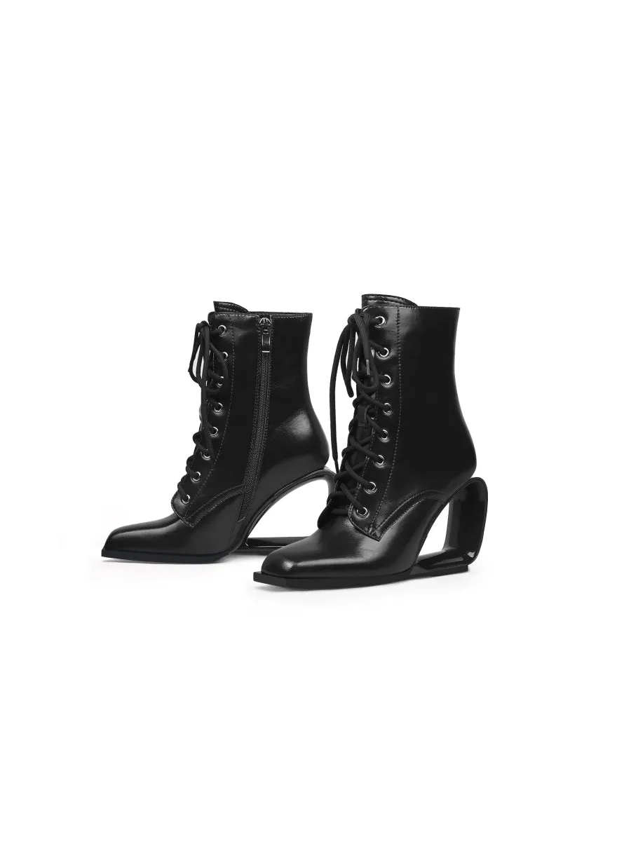 Elevator Wedge-Heel Shoelace Back Leather Boot