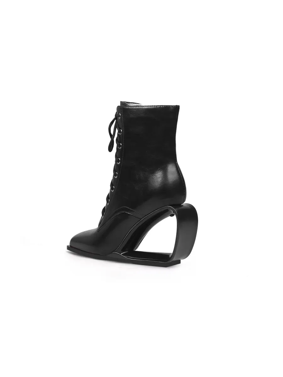 Elevator Wedge-Heel Shoelace Back Leather Boot