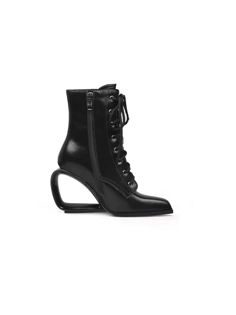 Elevator Wedge-Heel Shoelace Back Leather Boot