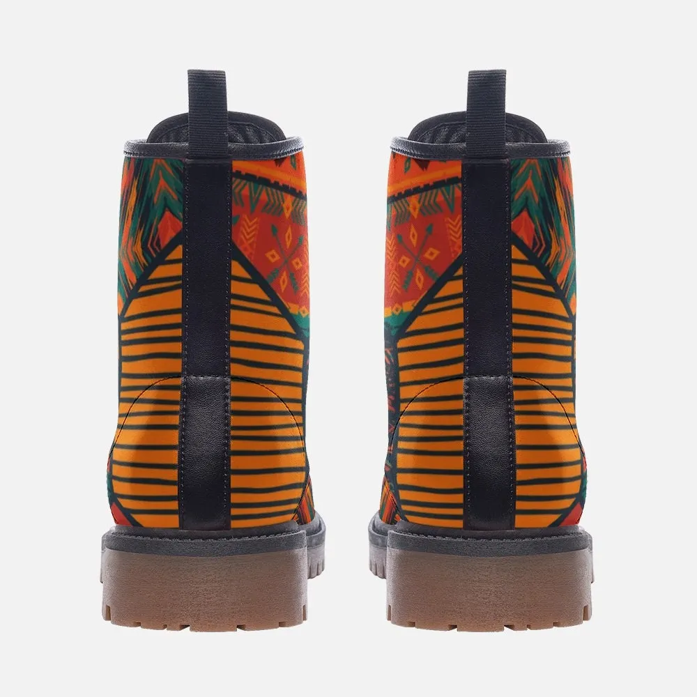 Ethnic Tribal Orange Vegan Leather Unisex Boots