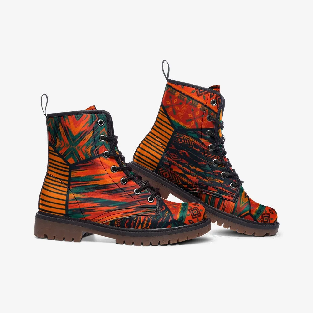 Ethnic Tribal Orange Vegan Leather Unisex Boots