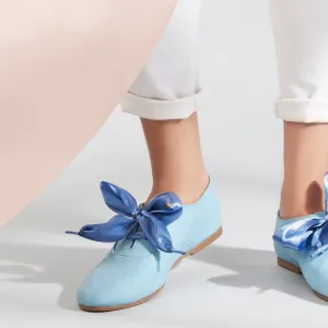 Freya Blue Derby Shoes With Bow Laces For Women