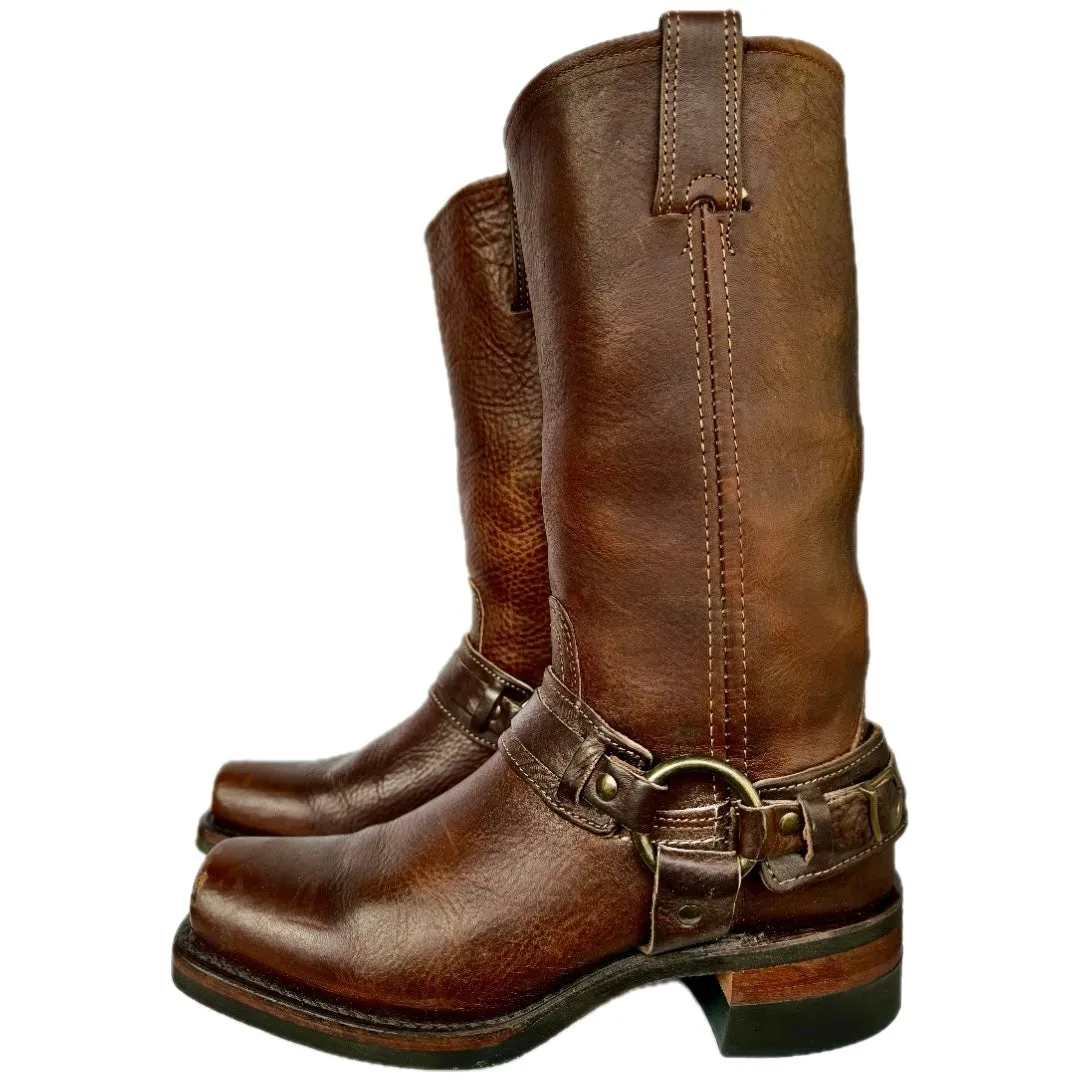 FRYE Vintage Belted Harness 12R Moto Biker Motorcycle Brown Leather Boots