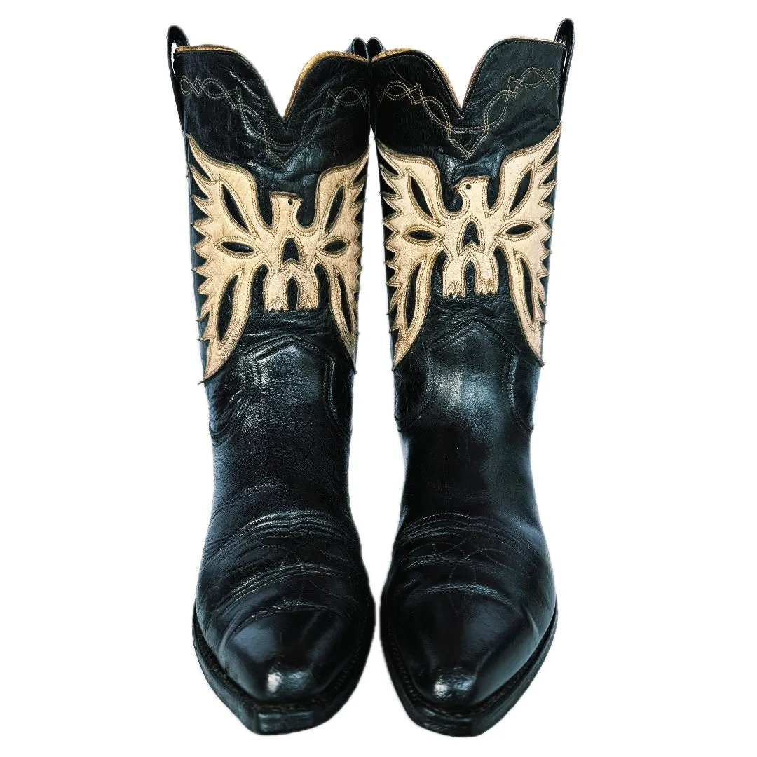 FRYE Vintage Eagle Short Peewee Cowgirl Cowboy Western Black Boots