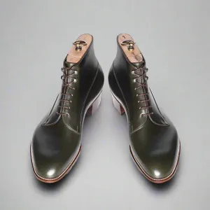 Green Leather Old School Leather Alessio Combat Hiking Boots with Chunky Track Sole- Boots