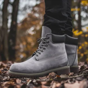 Grey Nubuck Leather Anima Ankle Rugged Lace Up Combat Hiking Boots with Chunky Track Sole - Boots