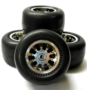 HS211517FR 1/10 Slicks Tamiya Caravan Monster Truck RC Wheels Tyres Chrome x 4