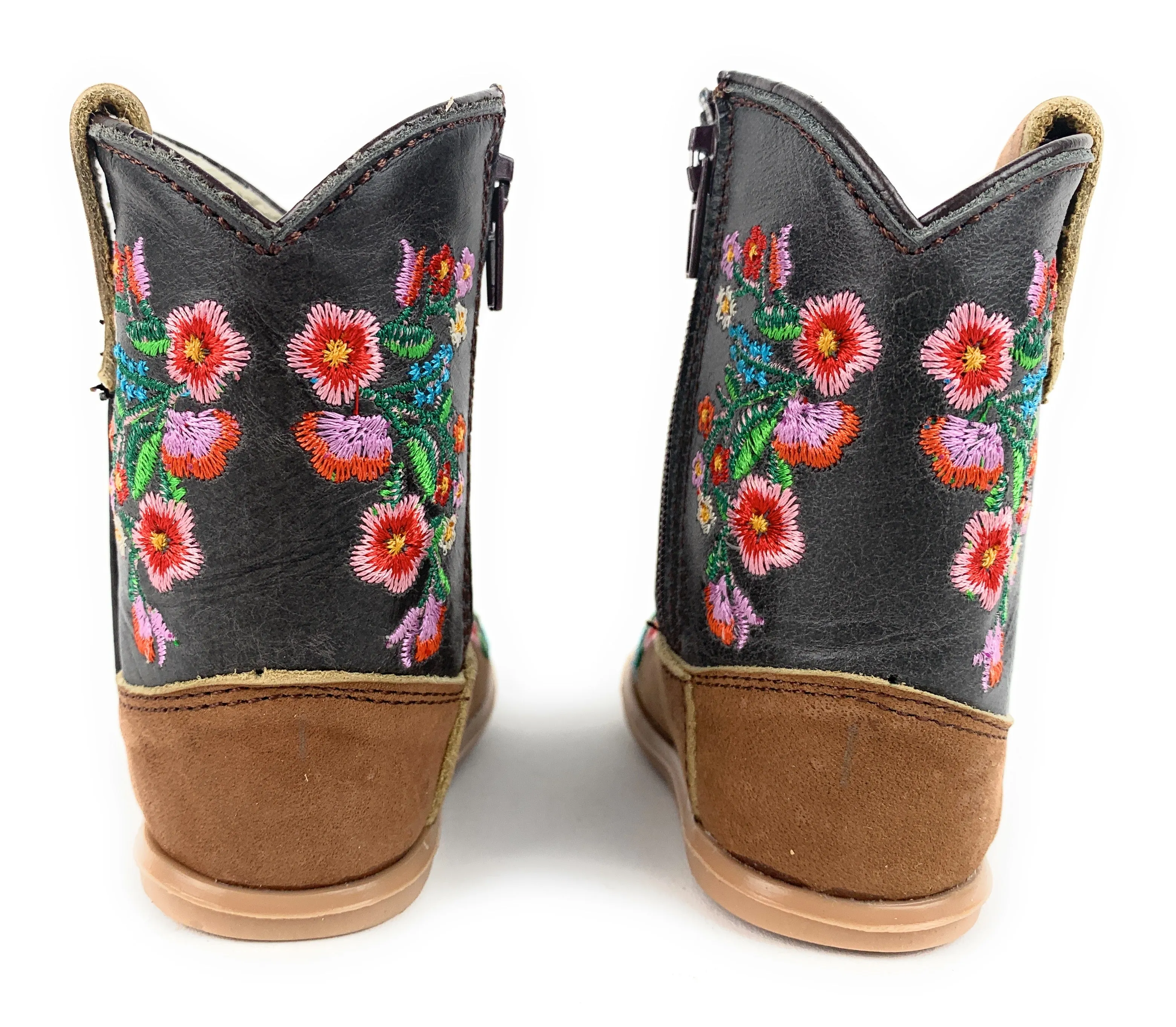 Infant/Toddler Brown Round Toe Western Boots With Spiraled Rose's