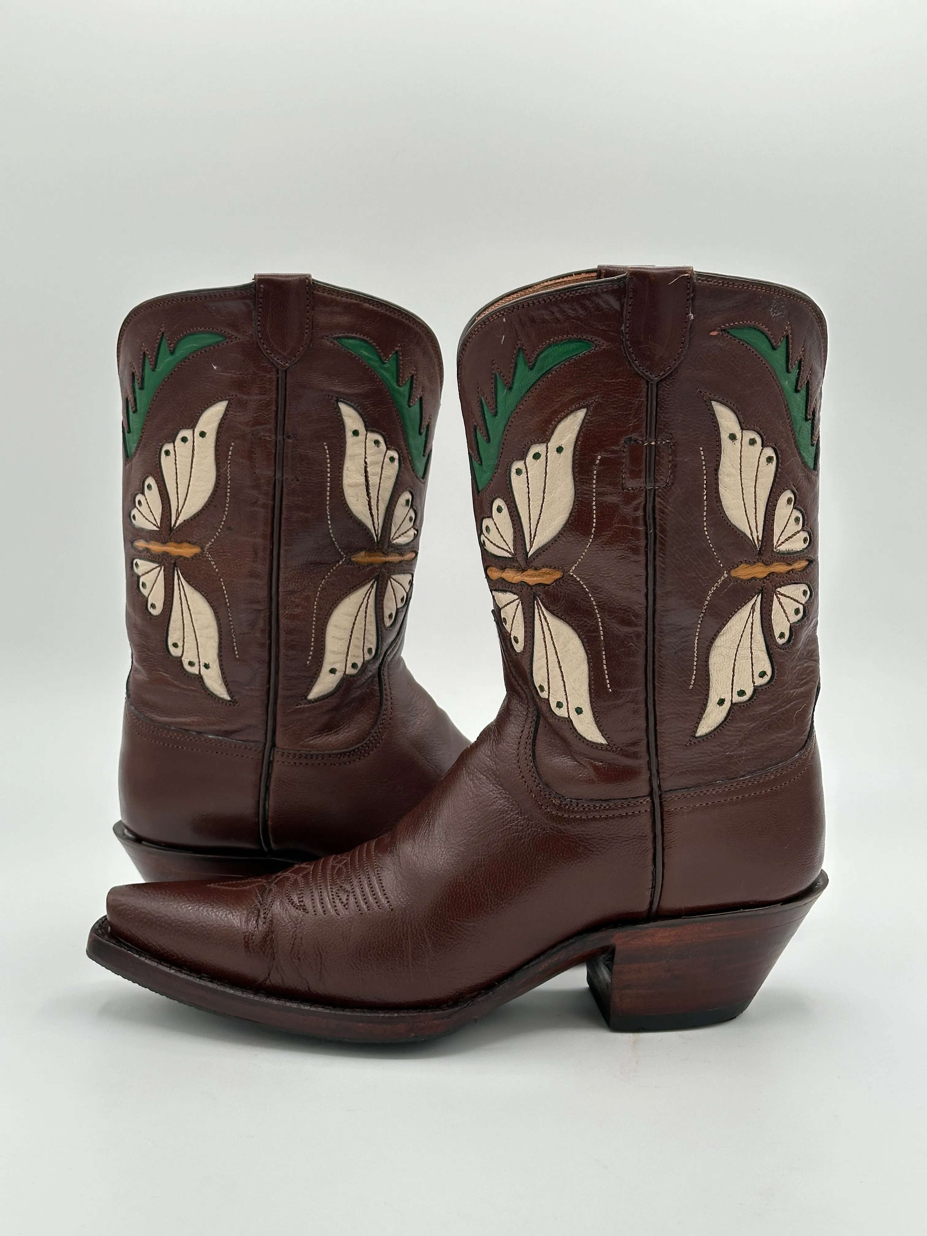 JB HILL Custom Butterfly Inlay Cowgirl Boots size 6 B