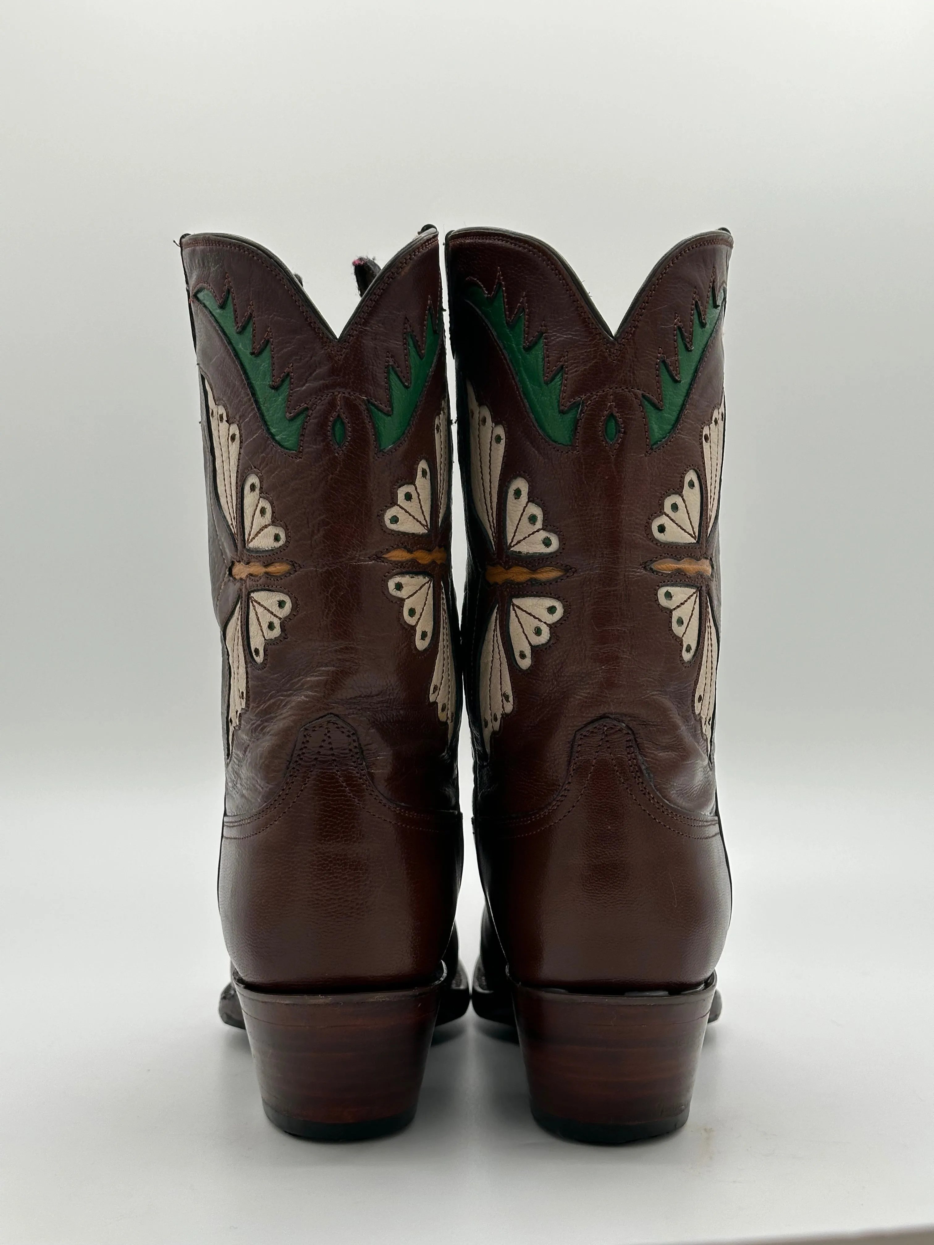 JB HILL Custom Butterfly Inlay Cowgirl Boots size 6 B