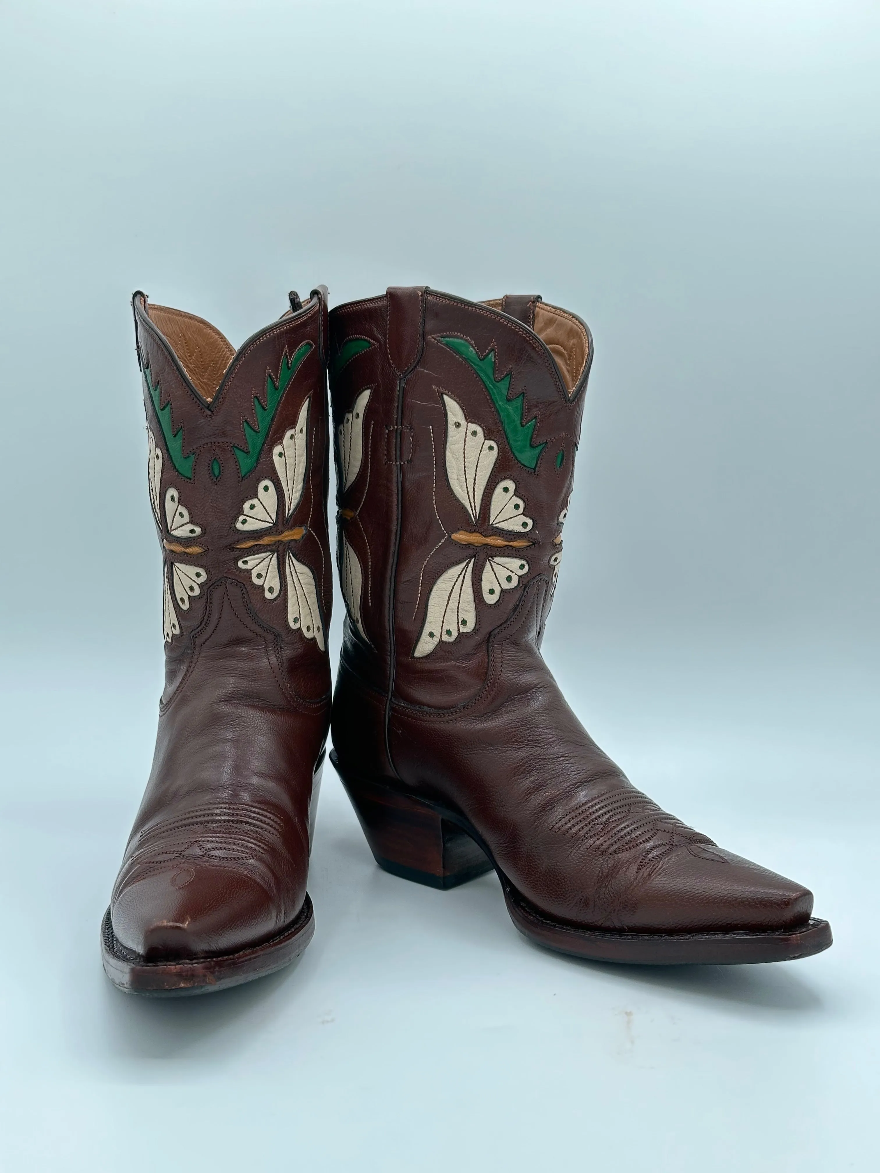 JB HILL Custom Butterfly Inlay Cowgirl Boots size 6 B