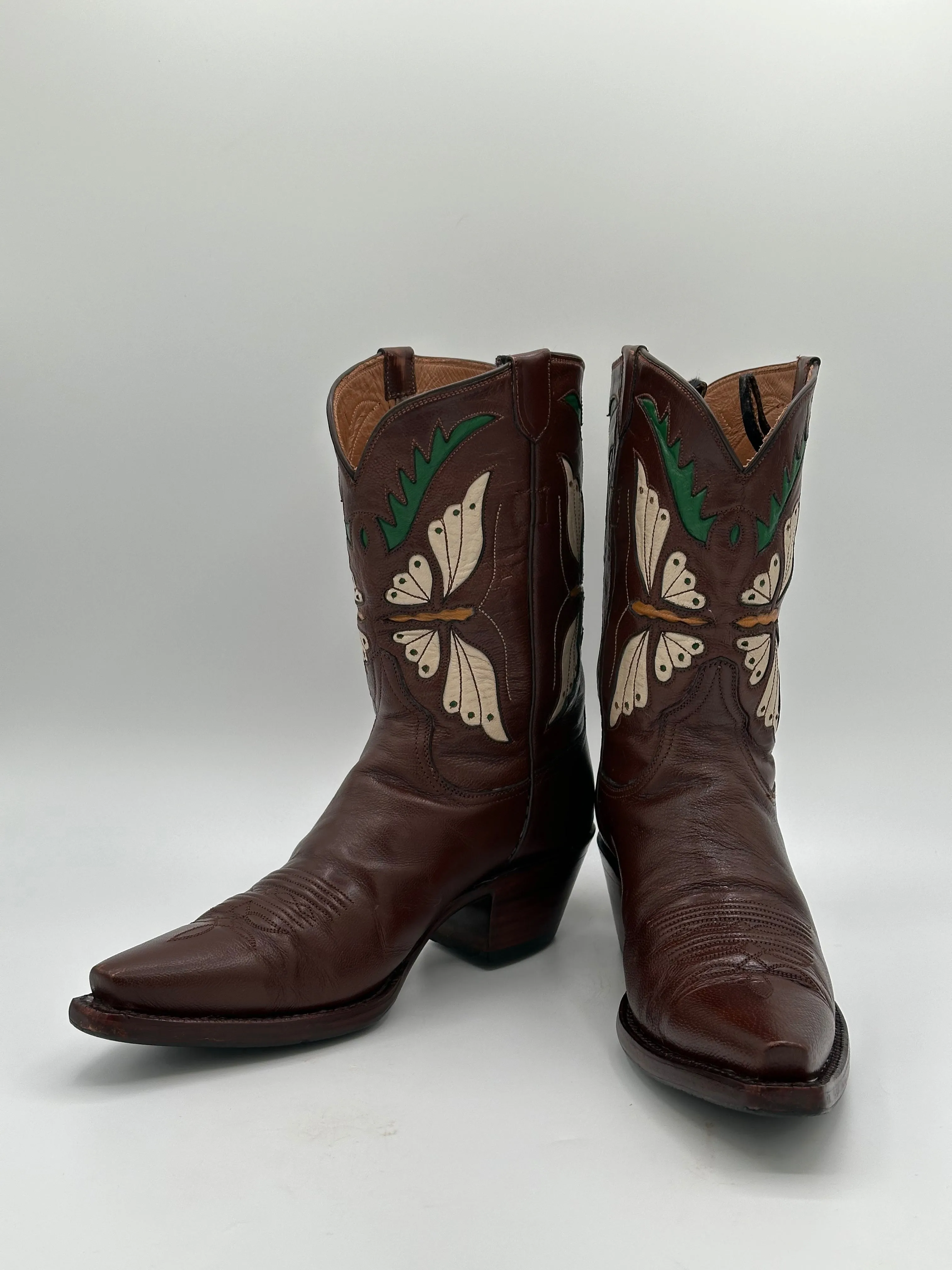 JB HILL Custom Butterfly Inlay Cowgirl Boots size 6 B