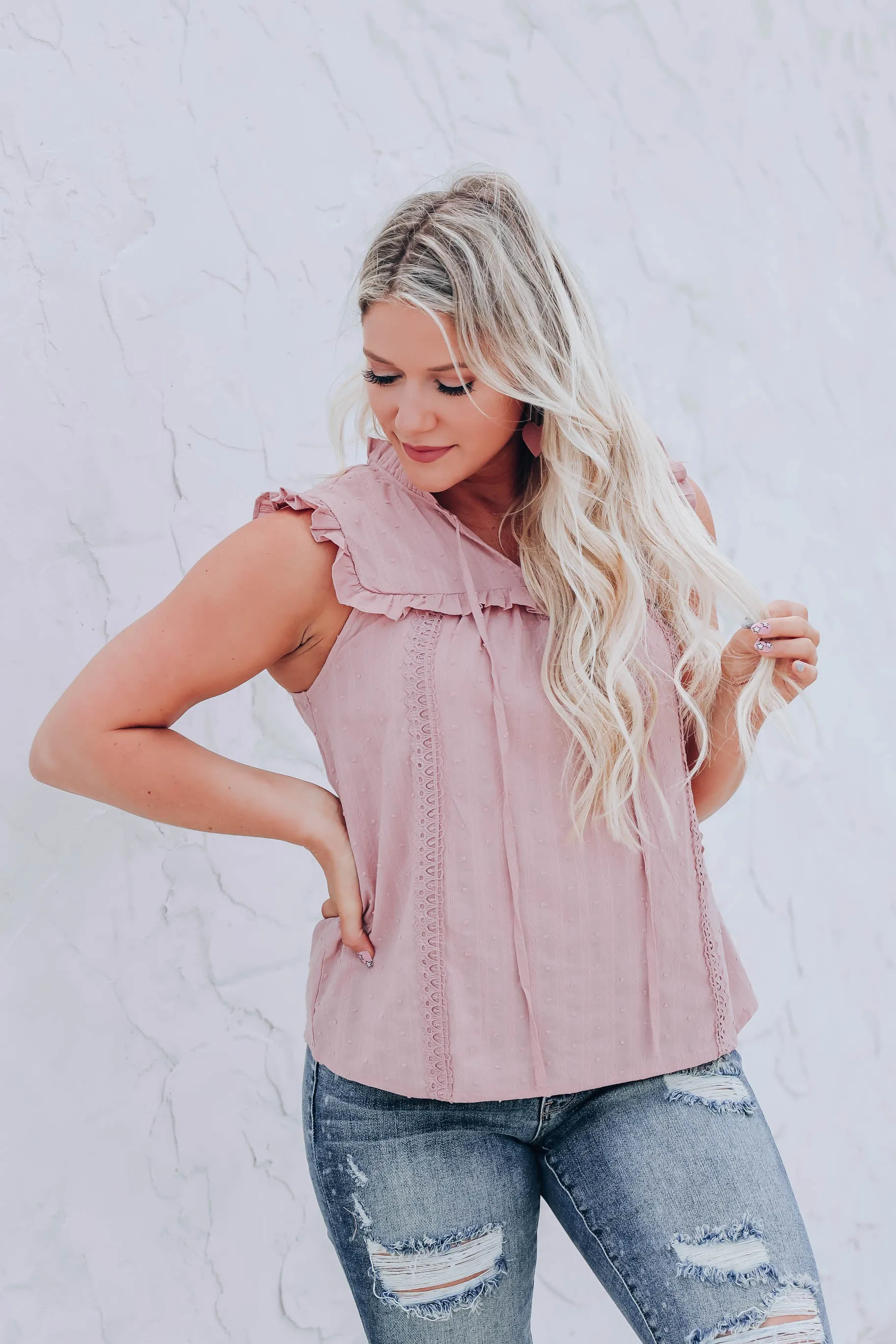 Jezebel Cotton Tie Front Blouse - Mauve