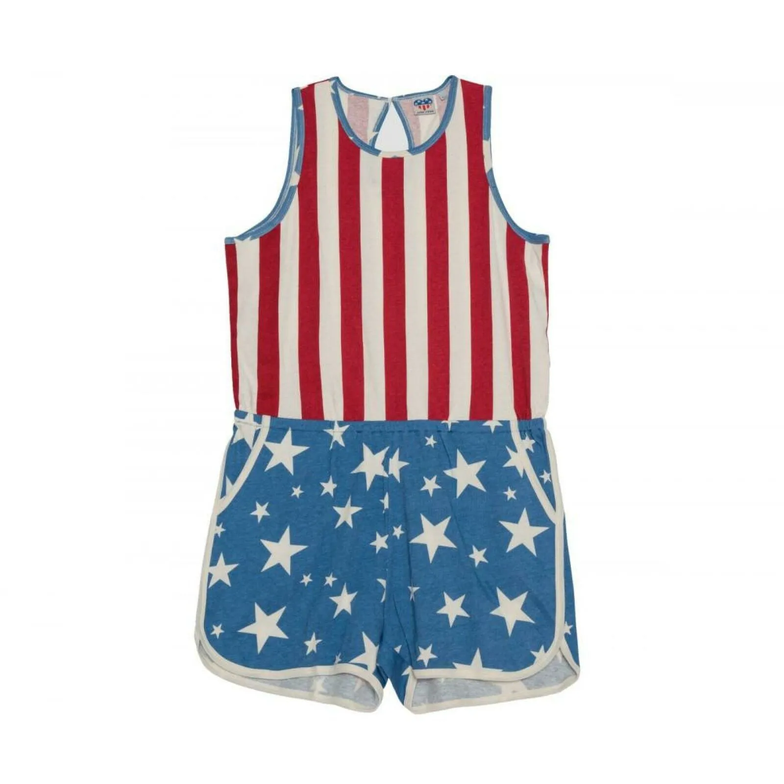 Junk Food Women's Patriotic All Over US Flag Print Cotton Romper