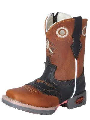 Kids - Botas Vaqueras Rodeo con Arnes de Piel Genuina para Bebes 'El General' - ID: 33106