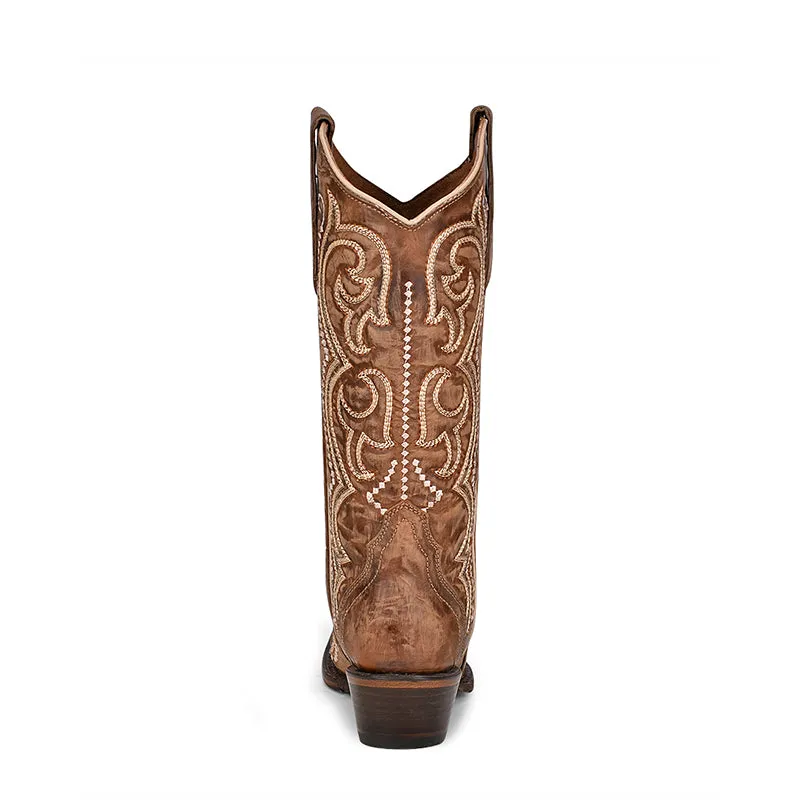 L5893 | Distressed Brown Embroidered Women's Boot