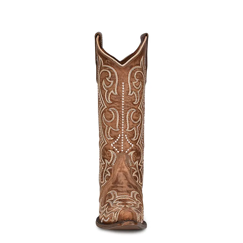 L5893 | Distressed Brown Embroidered Women's Boot