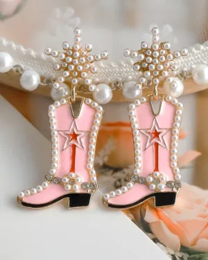 LET'S GO GIRLS BOOT EARRINGS - PINK