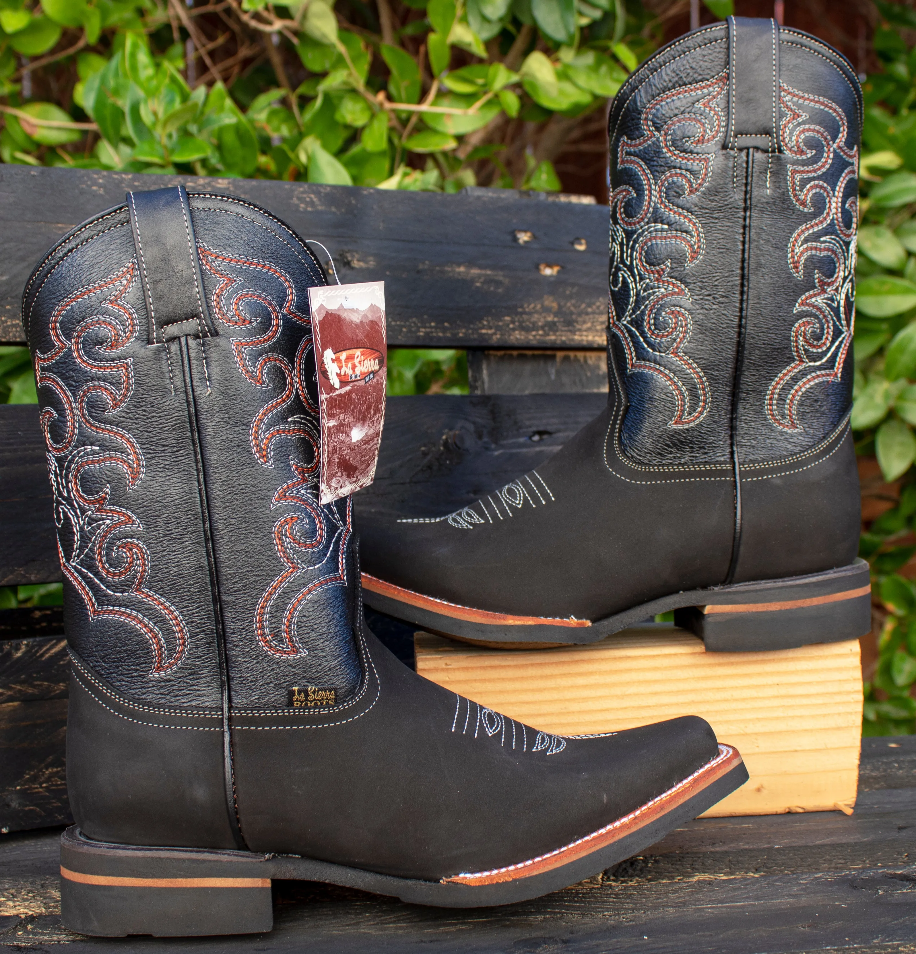 MENS WESTERN LEATHER SQUARE TOE RODEO COWBOY BOOTS