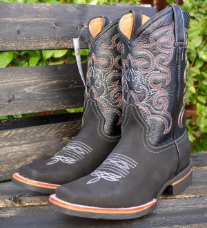 MENS WESTERN LEATHER SQUARE TOE RODEO COWBOY BOOTS