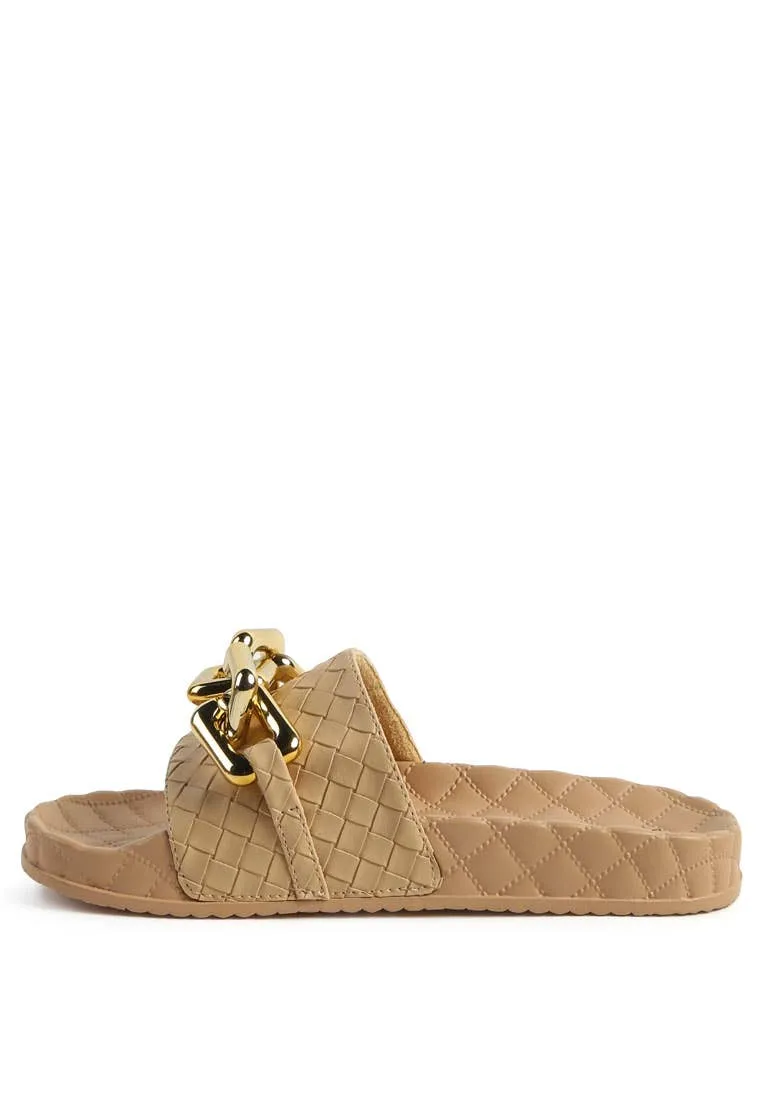MIAMI SHOT BLING CHAIN STRAP WOVEN SLIP ON FLATS