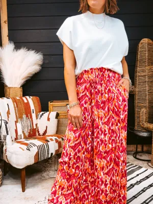 Mix Print Elastic Waist Flowy Pant