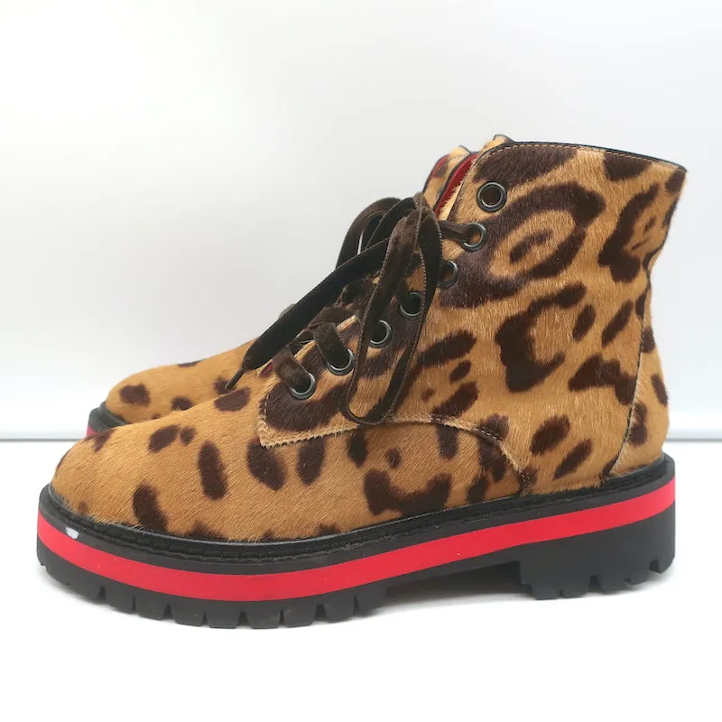Mr & Mrs Italy Leopard Print Pony Hair Combat Boots Size 37 Lace-Up Ankle Boots