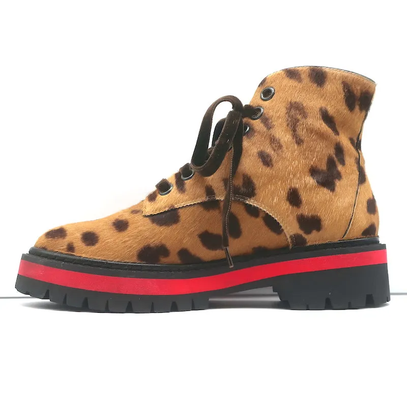 Mr & Mrs Italy Leopard Print Pony Hair Combat Boots Size 37 Lace-Up Ankle Boots