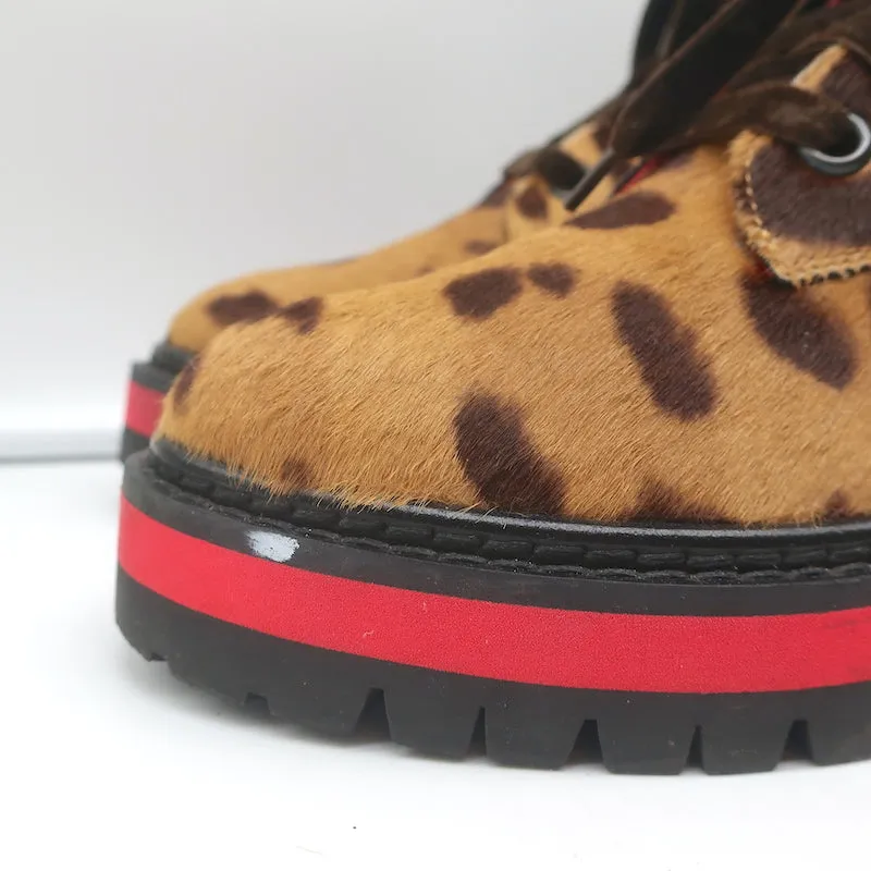 Mr & Mrs Italy Leopard Print Pony Hair Combat Boots Size 37 Lace-Up Ankle Boots