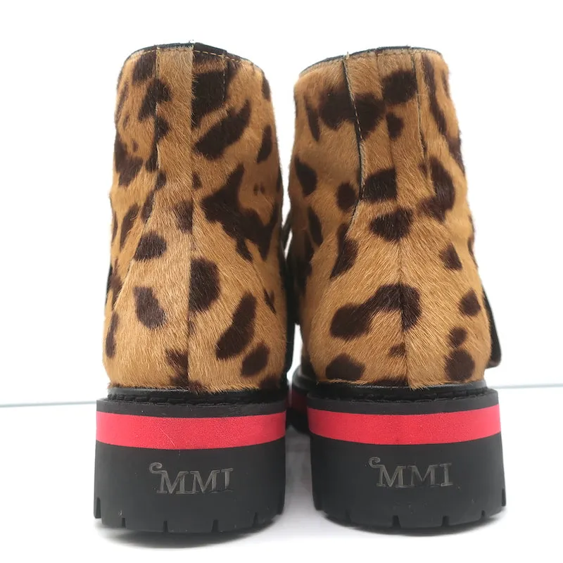 Mr & Mrs Italy Leopard Print Pony Hair Combat Boots Size 37 Lace-Up Ankle Boots