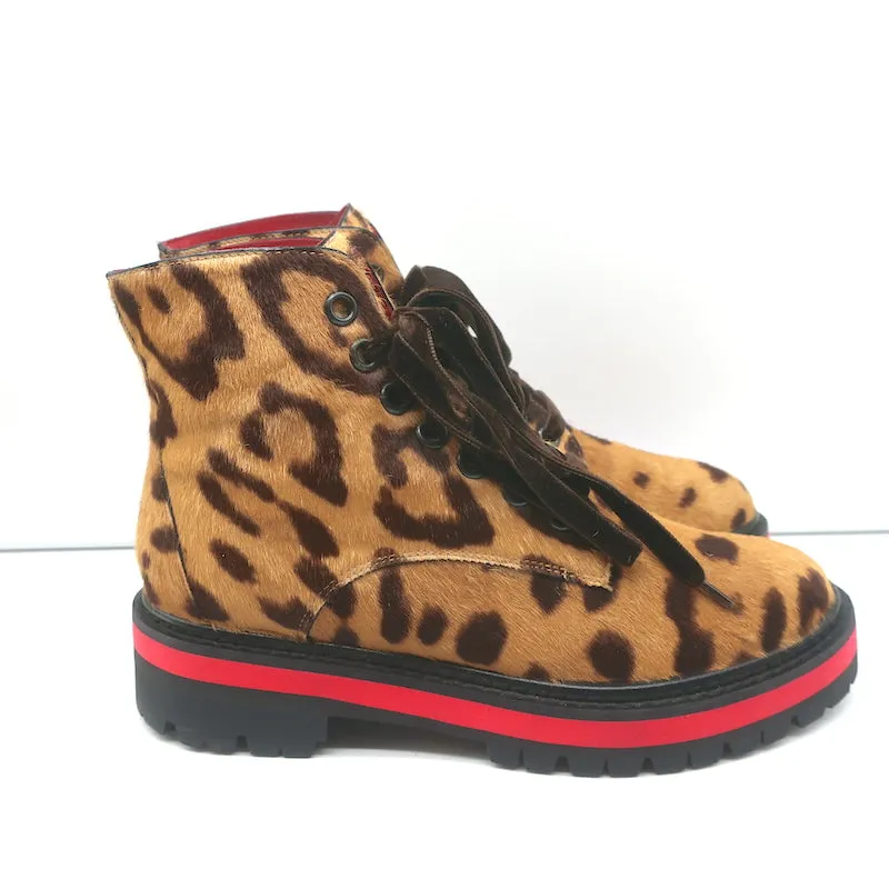 Mr & Mrs Italy Leopard Print Pony Hair Combat Boots Size 37 Lace-Up Ankle Boots