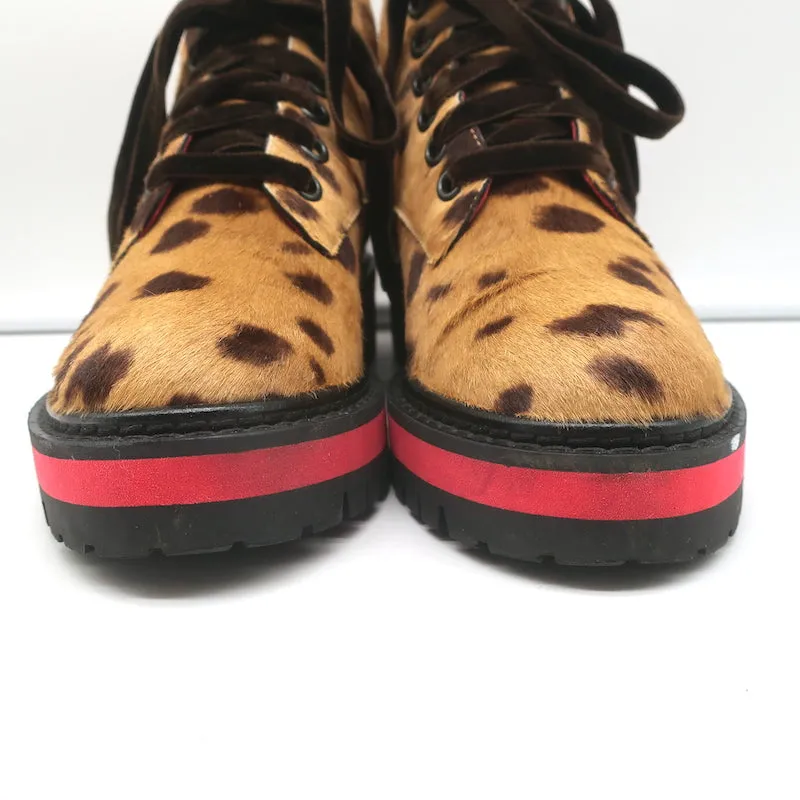 Mr & Mrs Italy Leopard Print Pony Hair Combat Boots Size 37 Lace-Up Ankle Boots