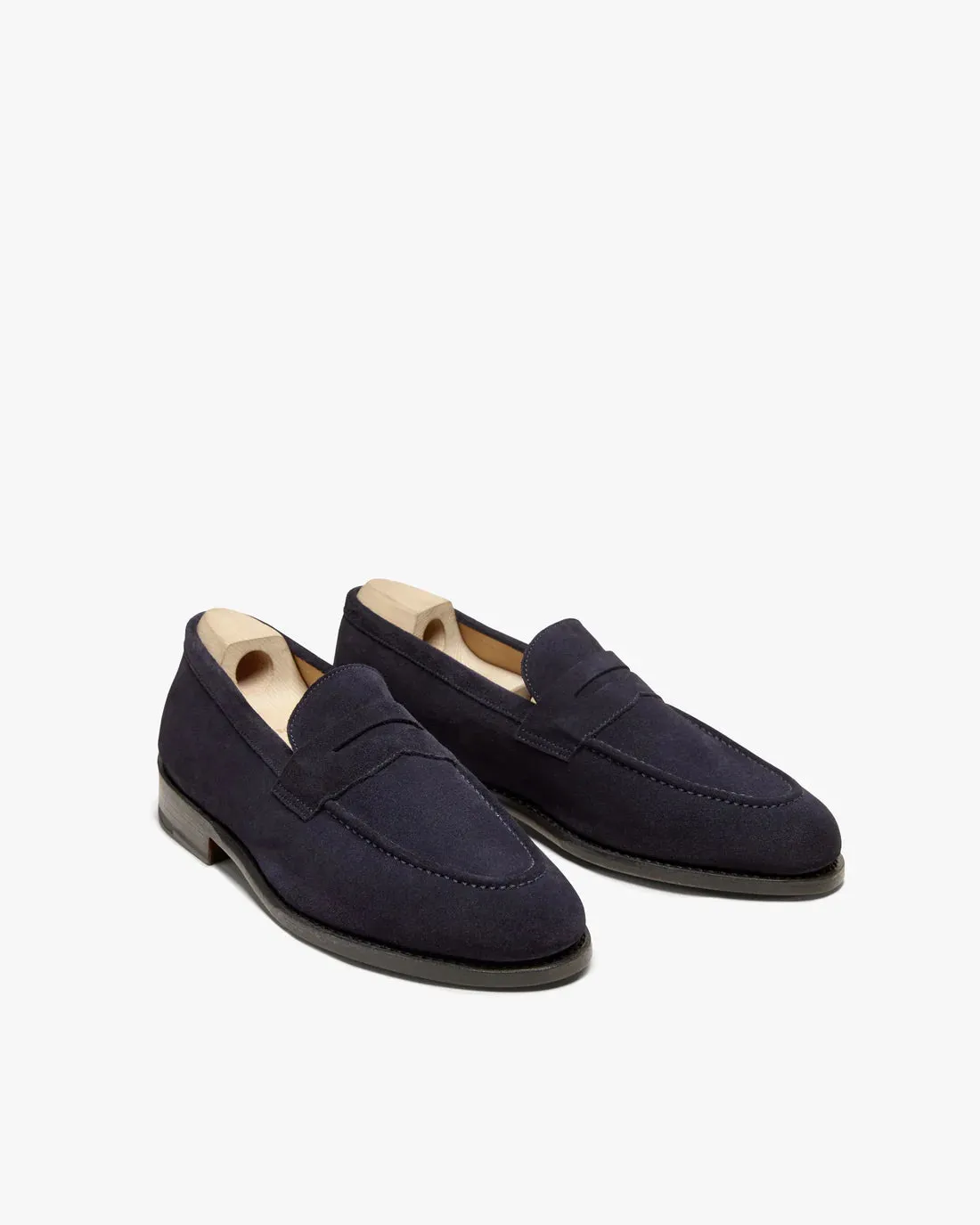 Navy Blue Suede Leather Penny Loafers - Loafers Shoes