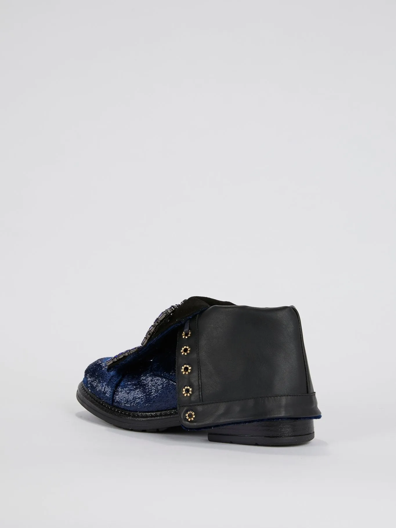 Navy Crystal Embellished Combat Boots