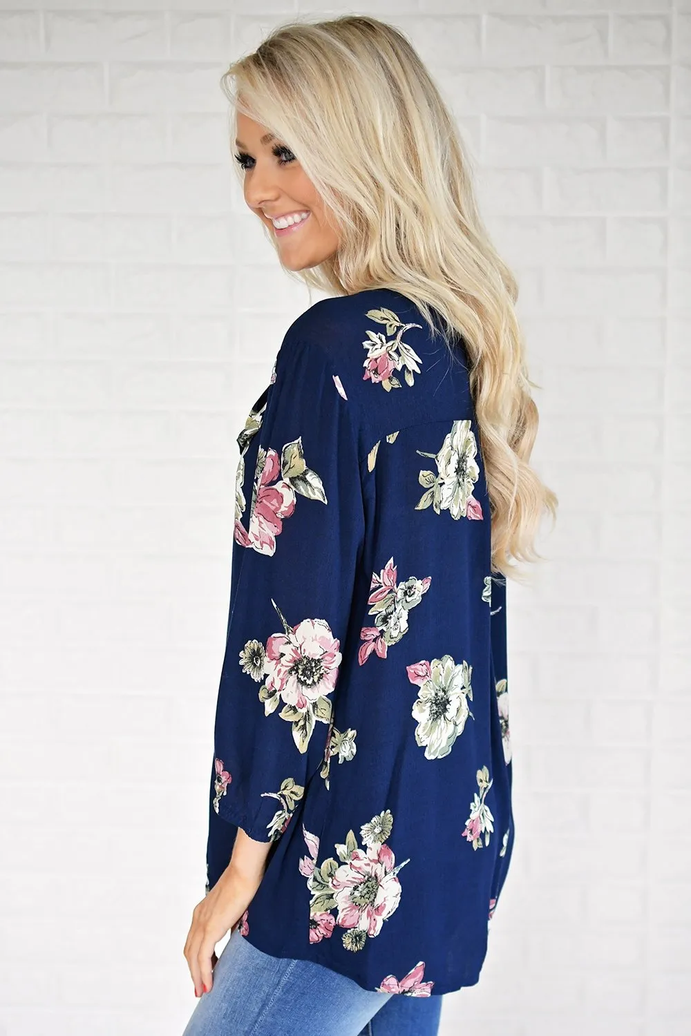 Navy Floral Blouse