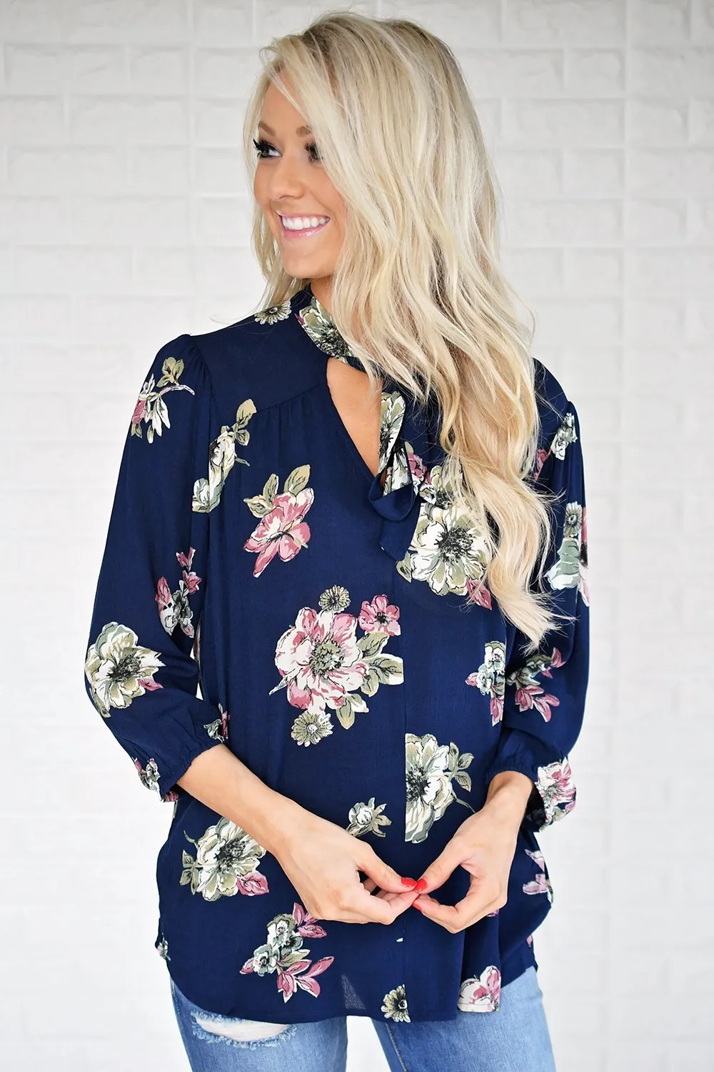 Navy Floral Blouse