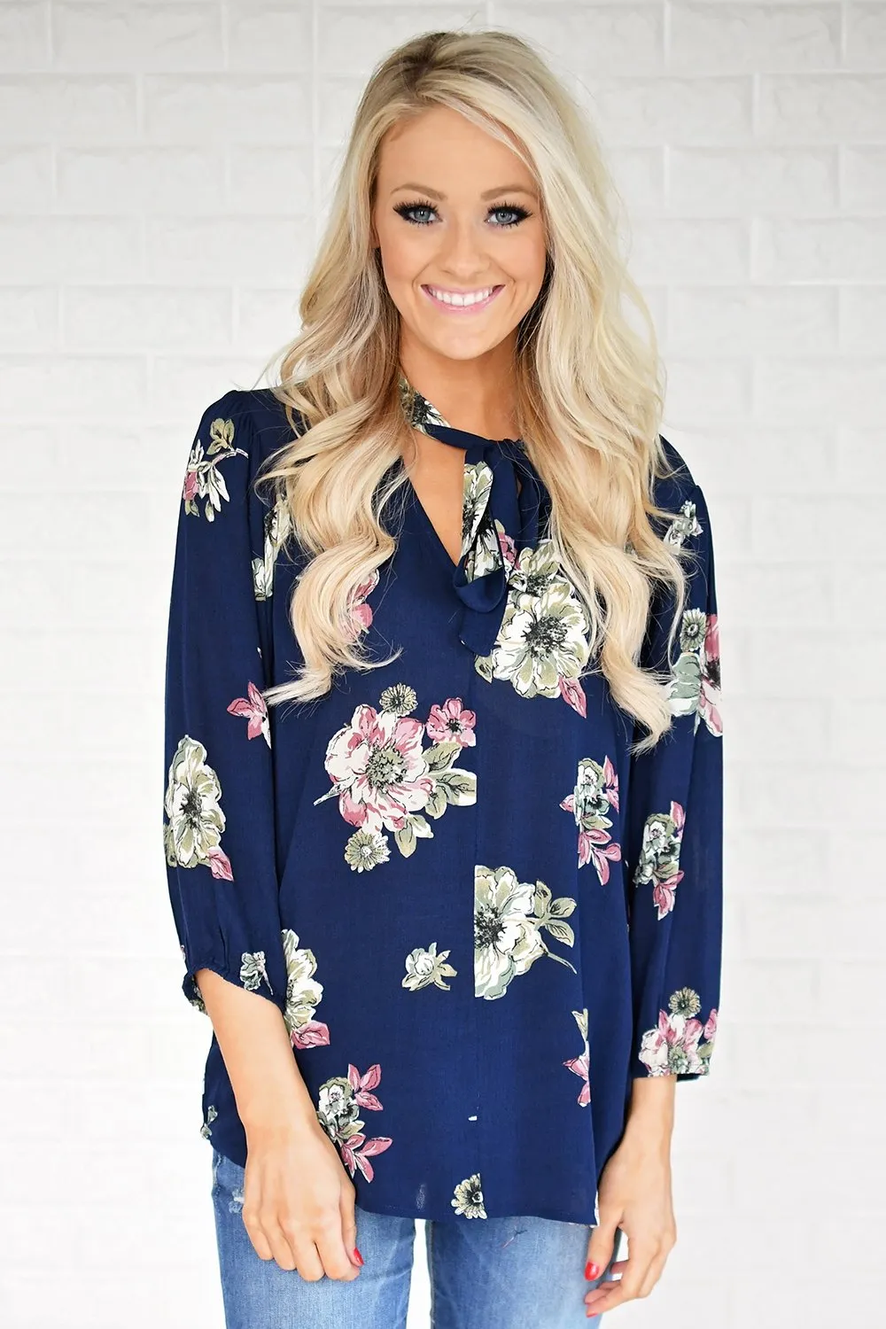 Navy Floral Blouse
