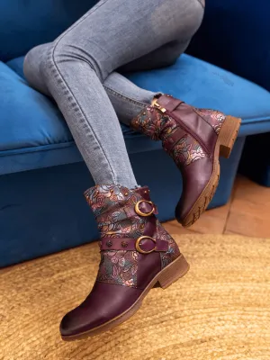 Nicolette Rivet Stud Leather Moto Boots - Violet