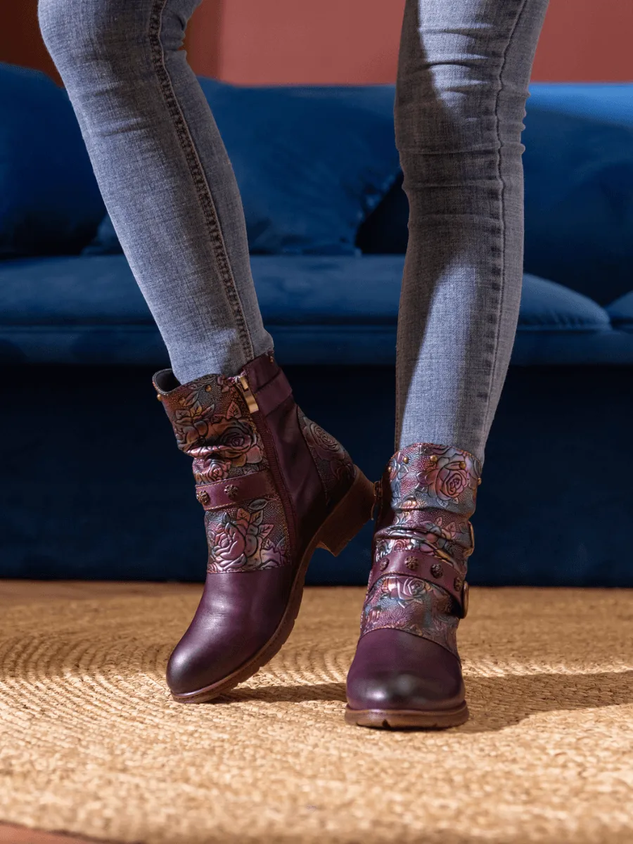 Nicolette Rivet Stud Leather Moto Boots - Violet