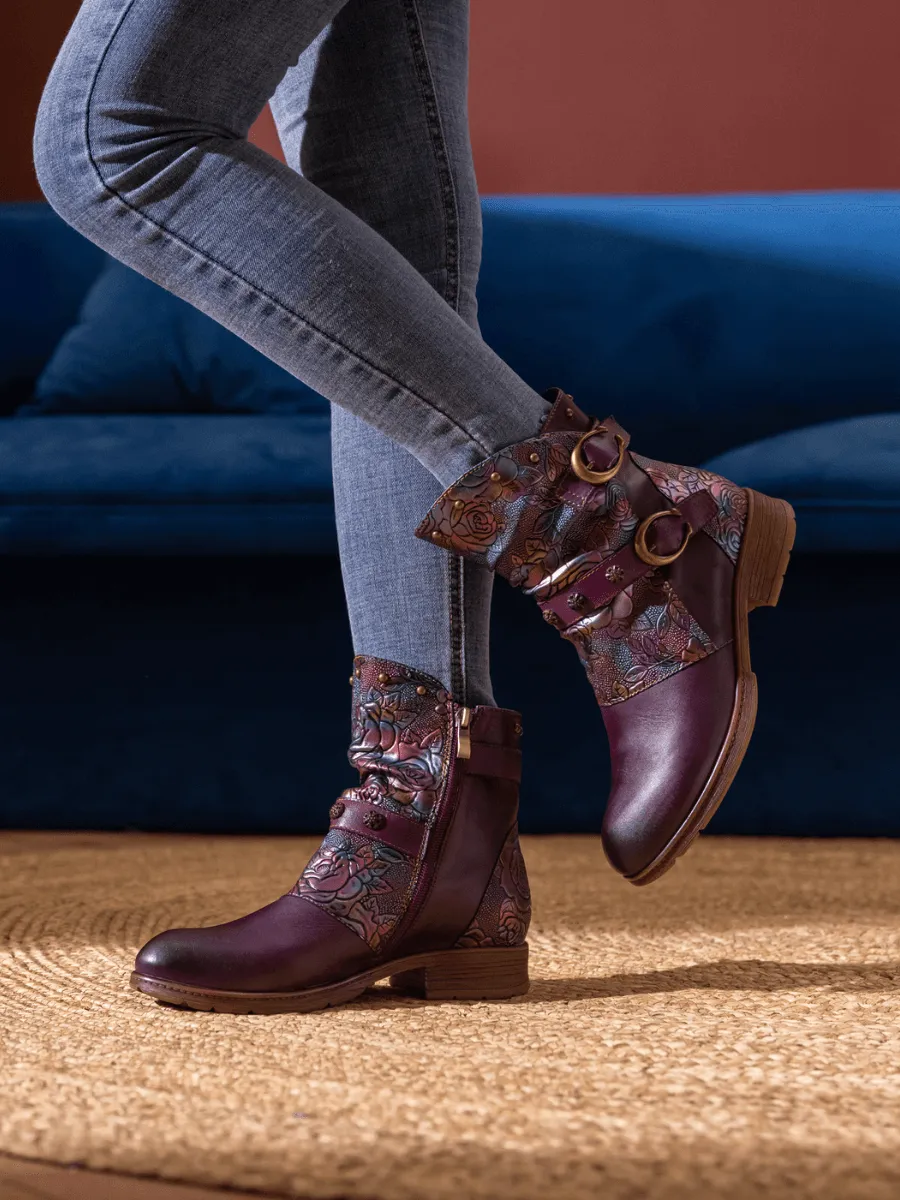 Nicolette Rivet Stud Leather Moto Boots - Violet