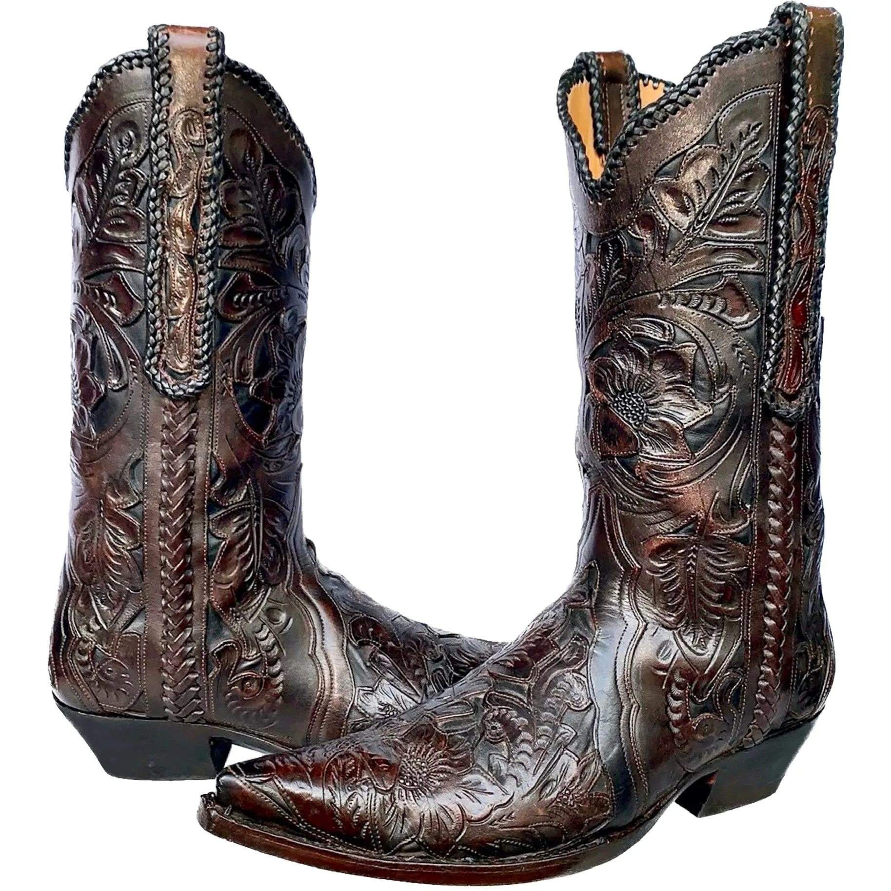 OLD GRINGO BOOT STAR Tooled Leather Brown Black Cowboy Western Boots