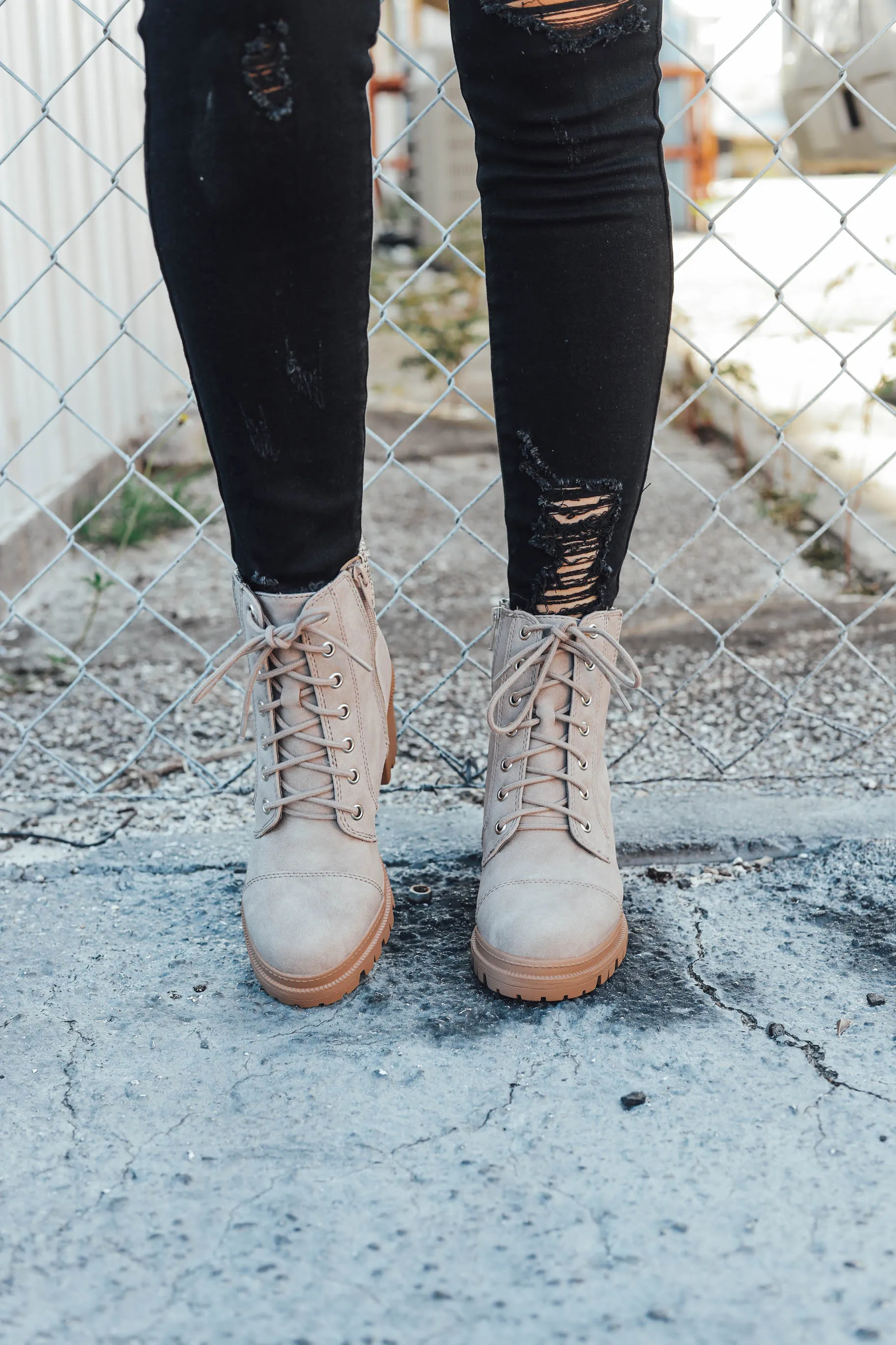 Outback Heeled Combat Boots - Taupe