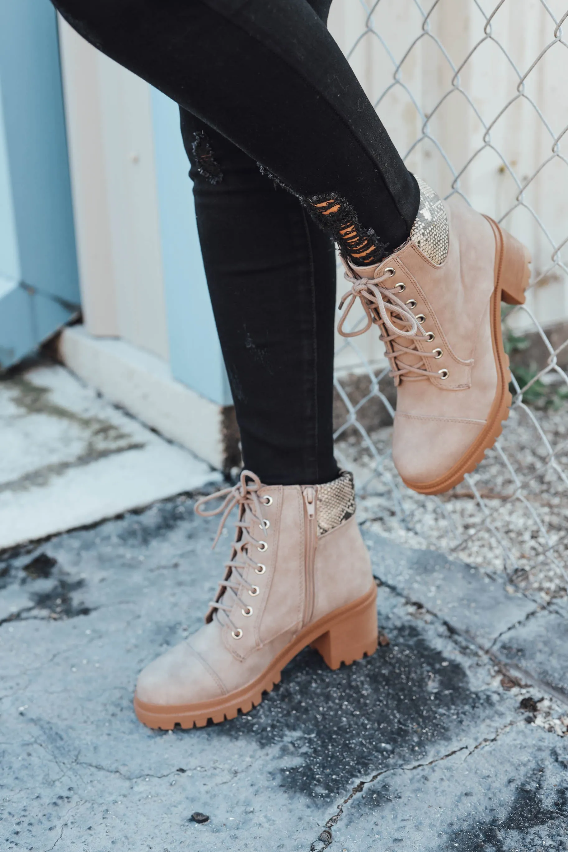 Outback Heeled Combat Boots - Taupe