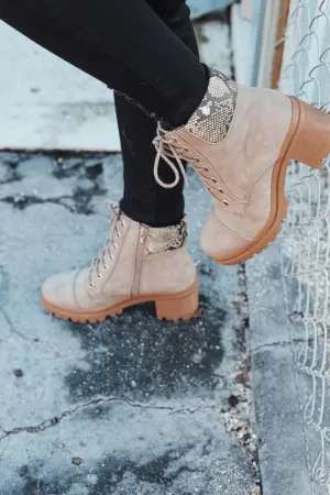 Outback Heeled Combat Boots - Taupe