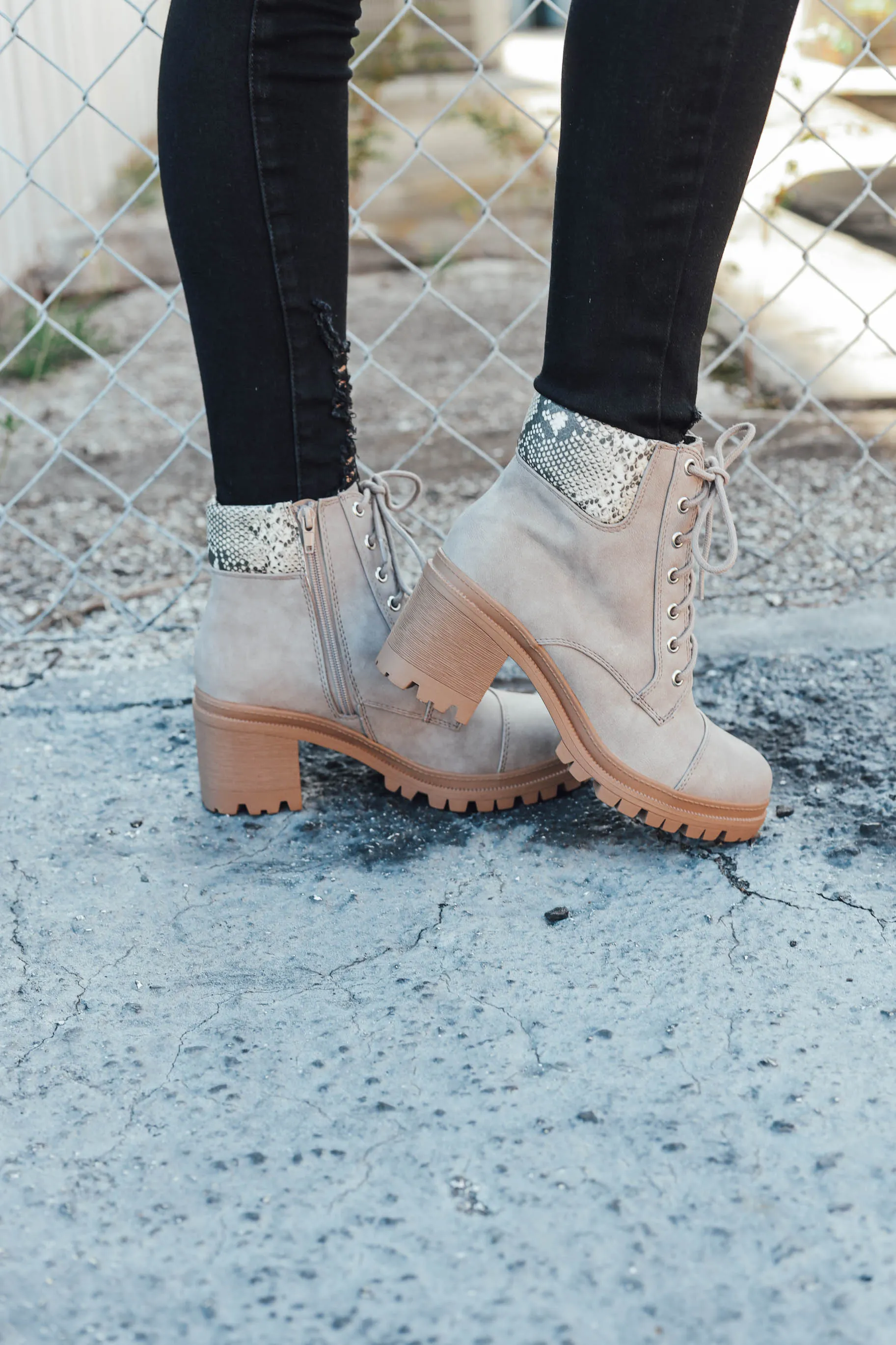 Outback Heeled Combat Boots - Taupe