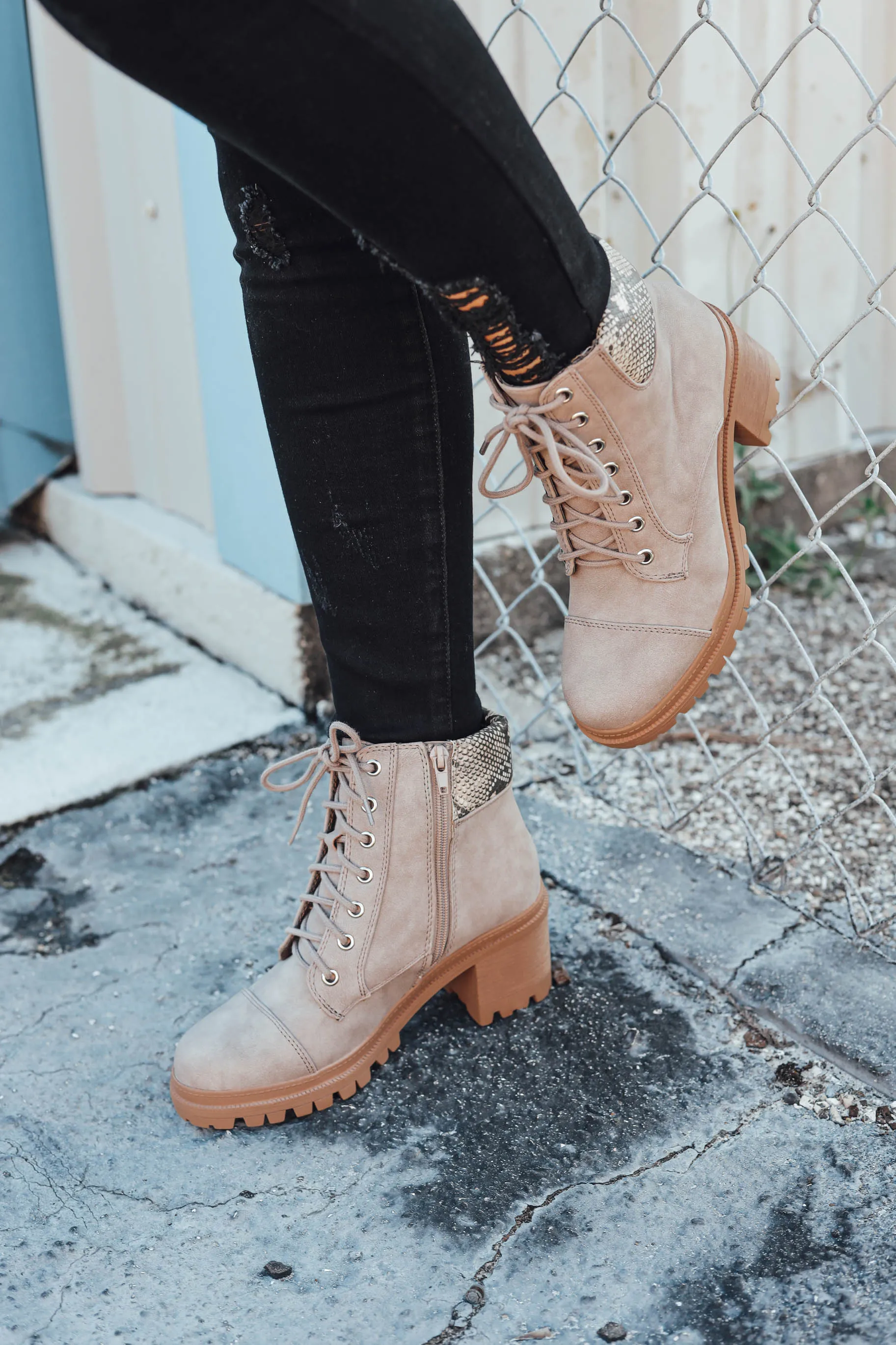 Outback Heeled Combat Boots - Taupe