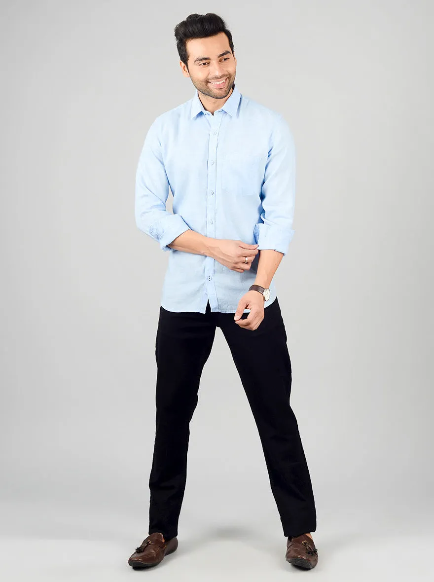Pastel Blue Solid Slim Fit Casual Shirt | JadeBlue