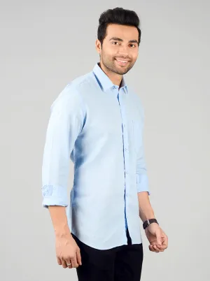 Pastel Blue Solid Slim Fit Casual Shirt | JadeBlue