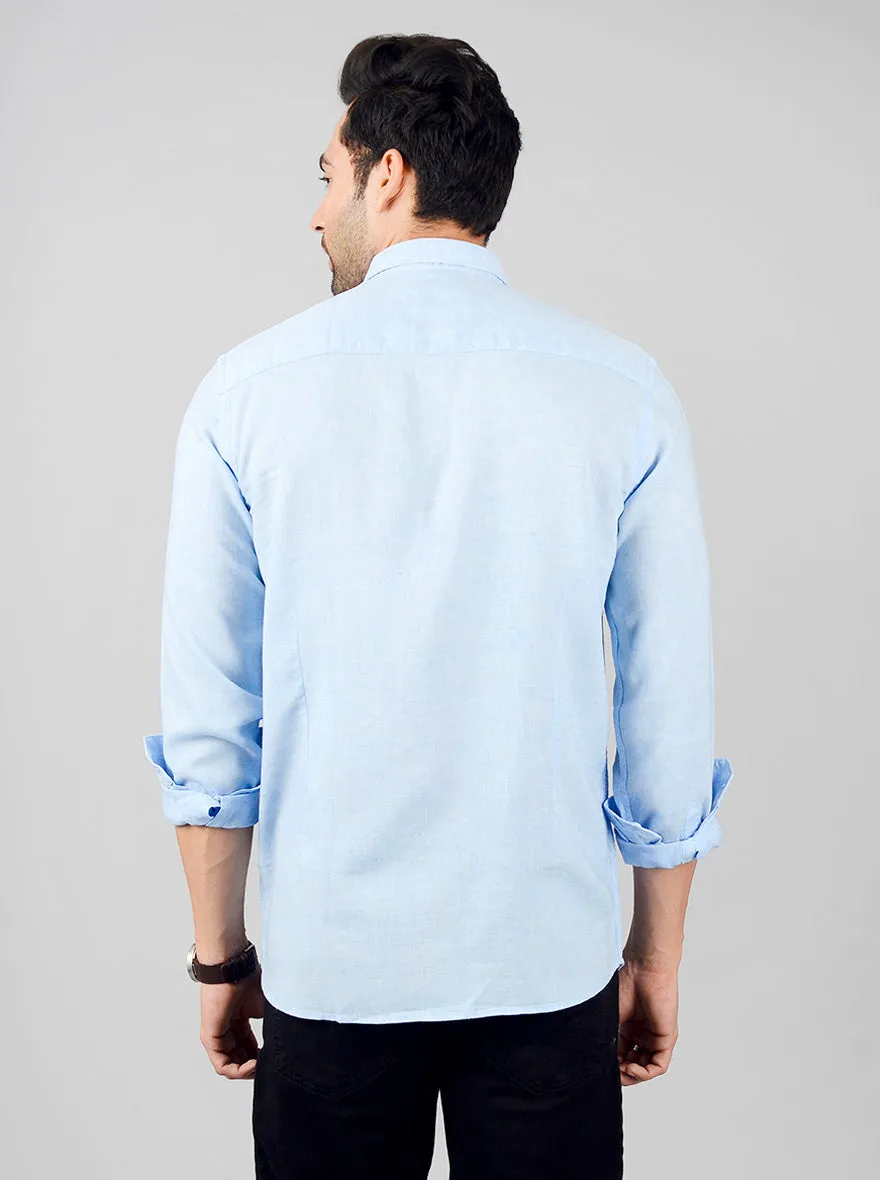 Pastel Blue Solid Slim Fit Casual Shirt | JadeBlue