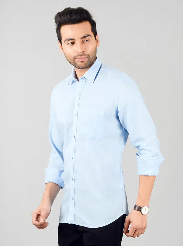 Pastel Blue Solid Slim Fit Casual Shirt | JadeBlue